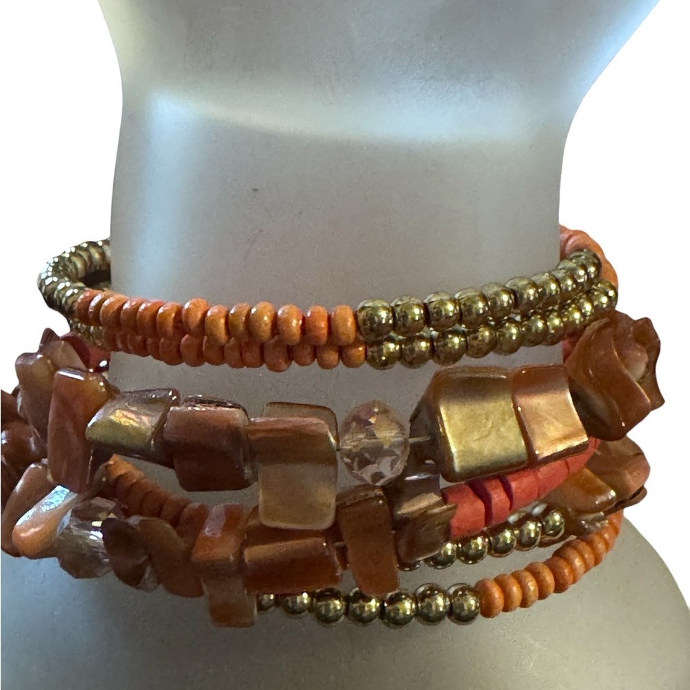 Wrap Bracelet  Burnt Orange, Abalone,   Wire-Wrap  Boho Style